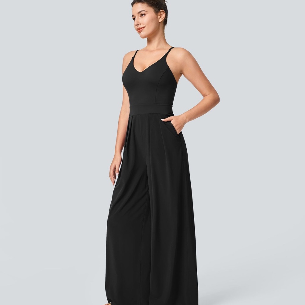 Halara Backless Side Invisible Zipper Pocket Wide Leg Quick Dry Resort Slip